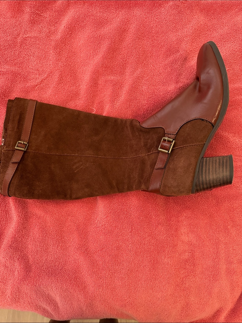 Women’s Bass Brown Suede & Leather Mid-Calf Heel Boot